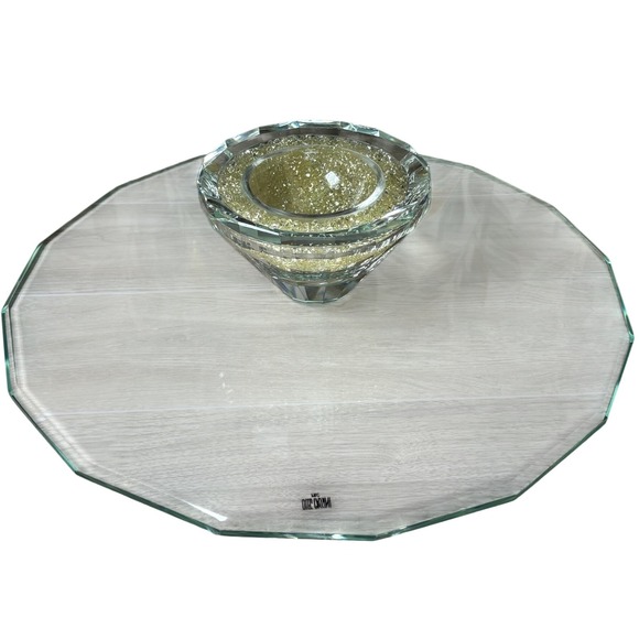 Oleg Cassini Crystal Yellow Diamond Footed Cake Stand Serving Platter 13" - Picture 6 of 11